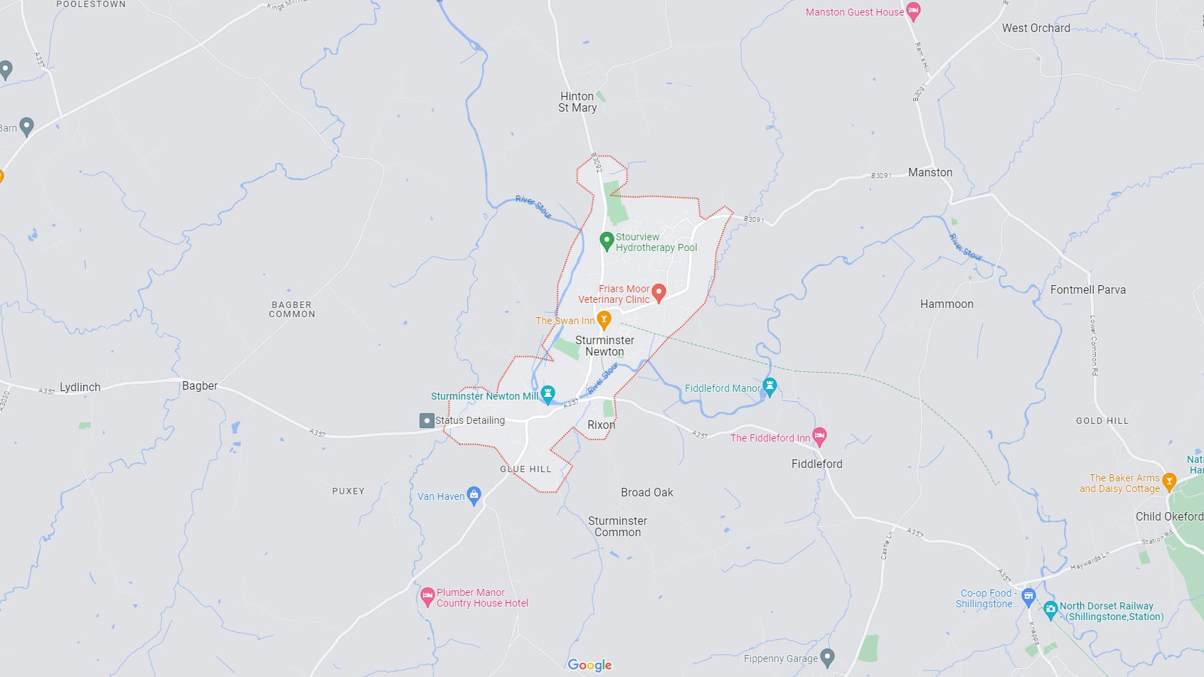 Area map of Sturminster Newton in Dorset