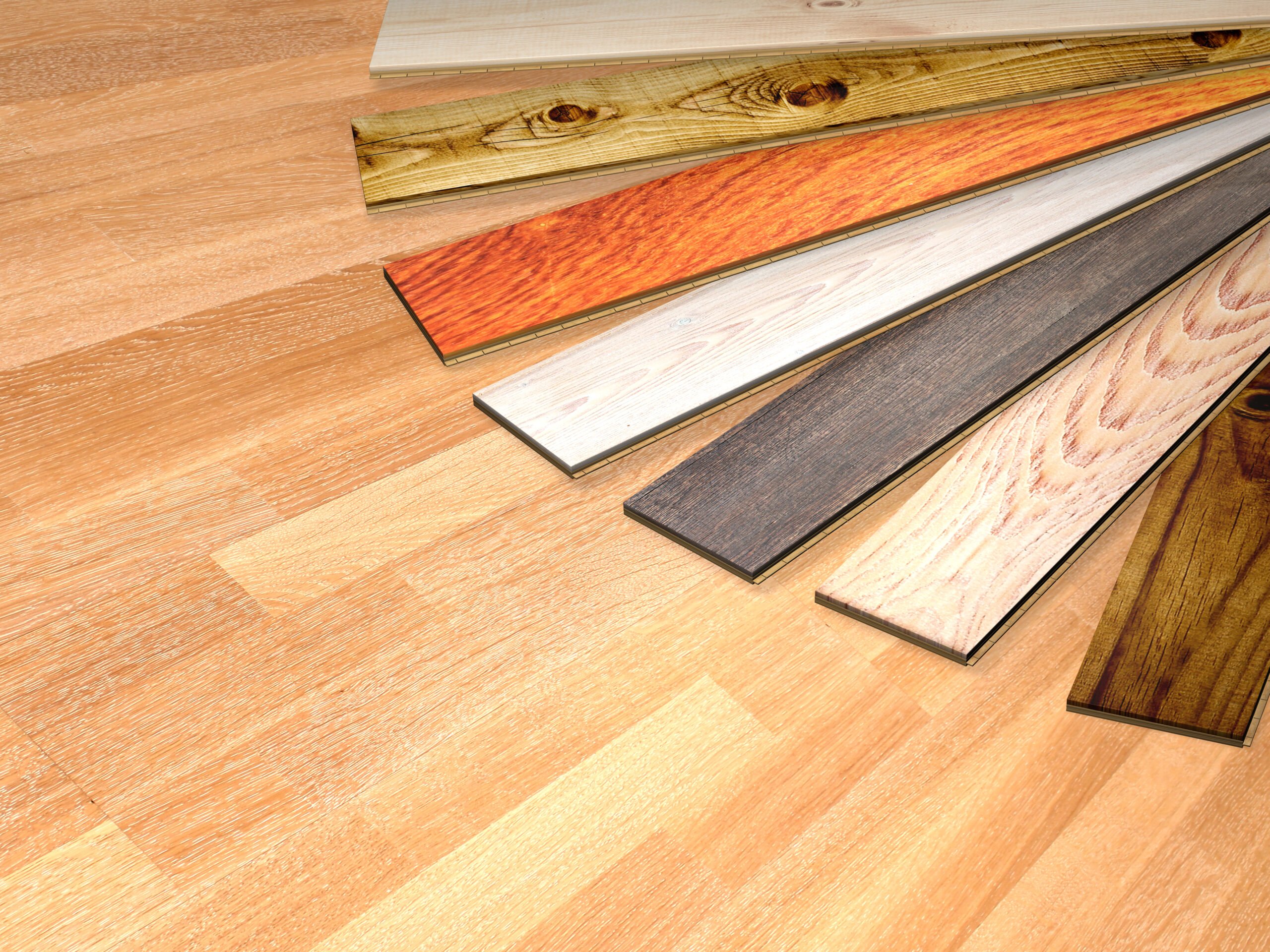 Assortment of laminate flooring with wood effect